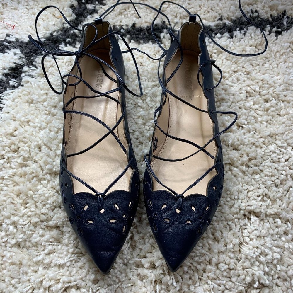 J.Crew floral Lace-Up Ballet Flats ($165). NWOB